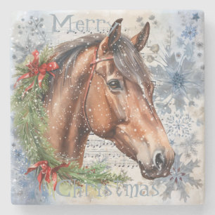 Pferd Winter Weihnachten Wasserfarbe Steinuntersetzer