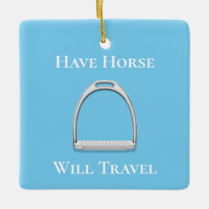 "Pferd wird reisen" Stirrup Eisen auf blau Keramikornament