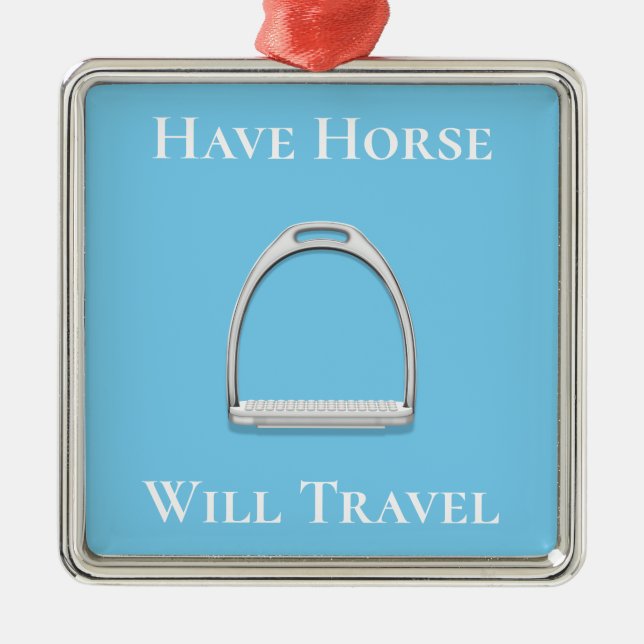 "Pferd wird reisen" Stirrup Eisen auf blau Ornament Aus Metall (Vorne)