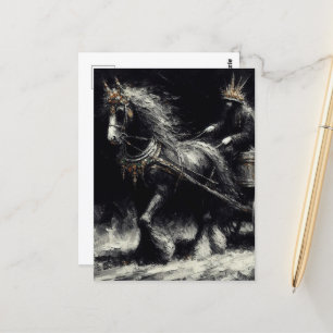 Pferd zieht ein schwarzes und goldenes Herz Postkarte