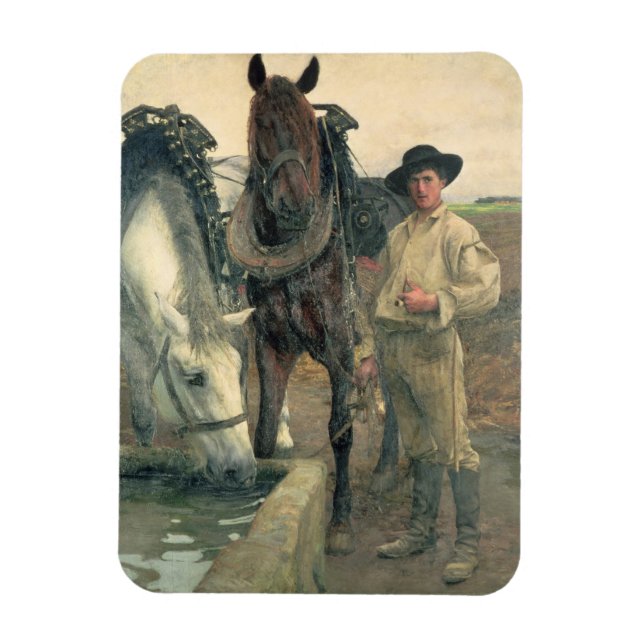 Pferde am Wassertrog, 1884 (Öl auf Leinwand) Magnet (Vertikal)