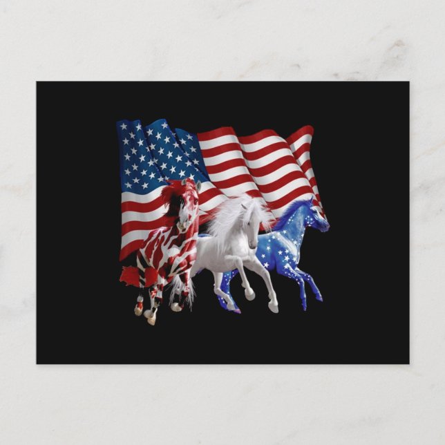 Pferde Amerikanisches Flaggenpferd Feiertagspostkarte (Vorderseite)