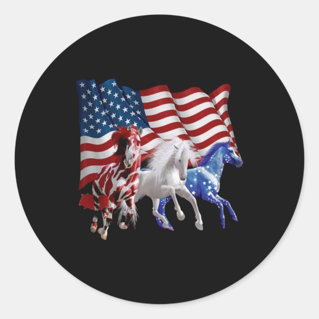 Pferde Amerikanisches Flaggenpferd Runder Aufkleber (Vorderseite)