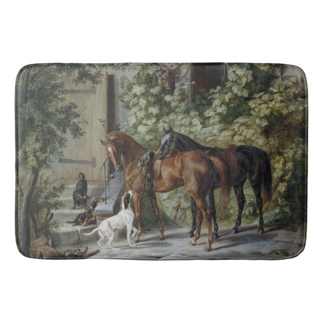 Pferde an der Porch (von Albrecht Adam) Badematte (Vorderseite)