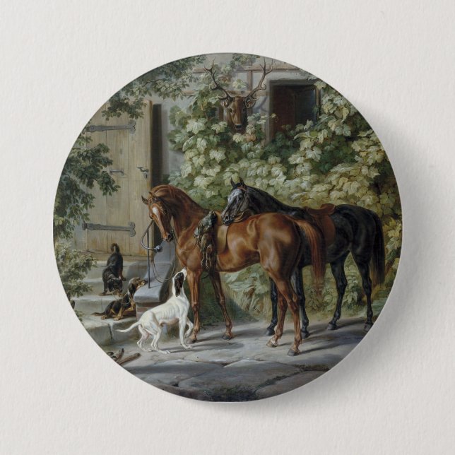 Pferde an der Porch (von Albrecht Adam) Button (Vorderseite)