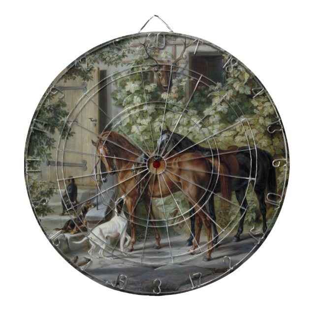 Pferde an der Porch (von Albrecht Adam) Dartscheibe (vorne)