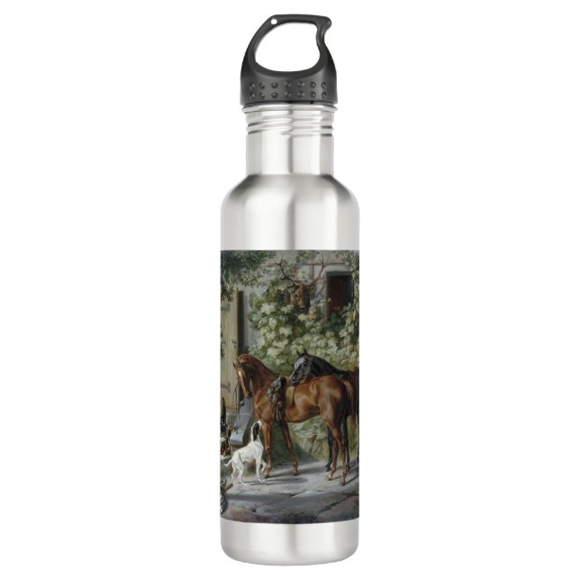 Pferde an der Porch (von Albrecht Adam) Edelstahlflasche (Vorderseite)
