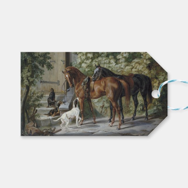 Pferde an der Porch (von Albrecht Adam) Geschenkanhänger (Vorderseite (Horizontal))