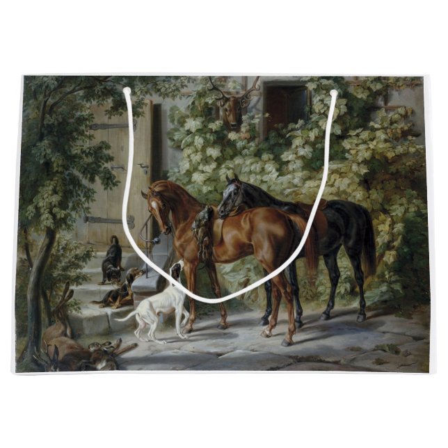 Pferde an der Porch (von Albrecht Adam) Große Geschenktüte (Vorderseite)