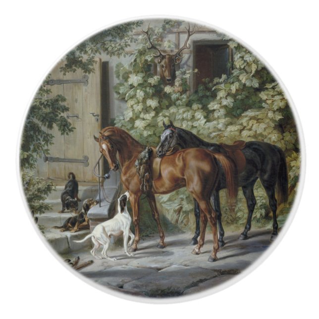 Pferde an der Porch (von Albrecht Adam) Keramikknauf (Vorderseite)