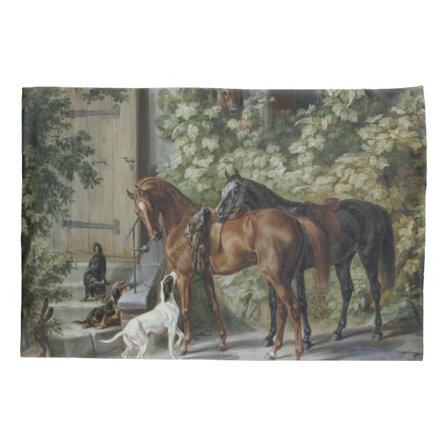 Pferde an der Porch (von Albrecht Adam) Kissenbezug (Rückseite)