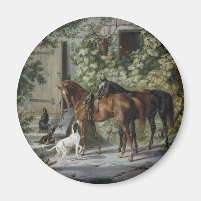 Pferde an der Porch (von Albrecht Adam) Magnet (Vorne)