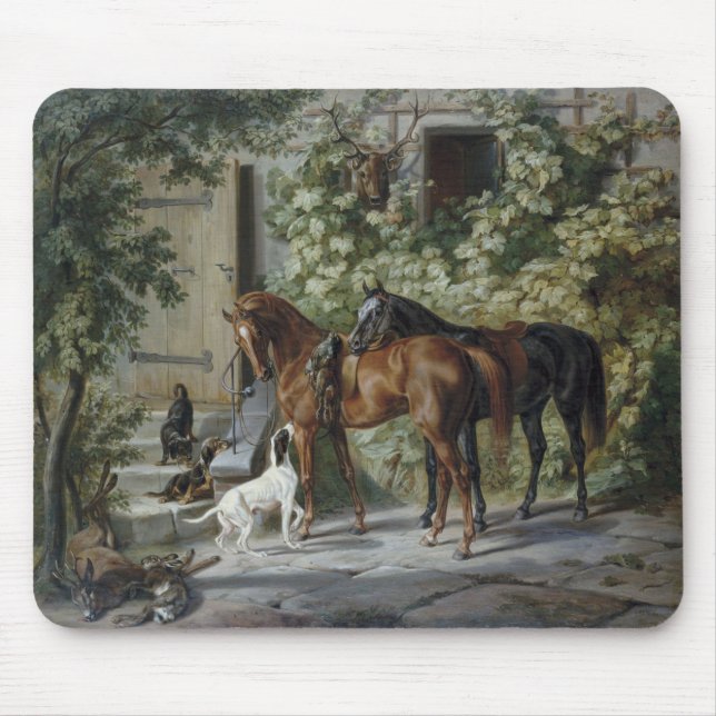 Pferde an der Porch (von Albrecht Adam) Mousepad (Vorne)