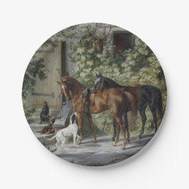 Pferde an der Porch (von Albrecht Adam) Pappteller