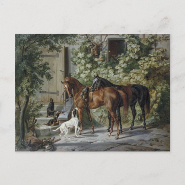 Pferde an der Porch (von Albrecht Adam) Postkarte (Vorderseite)