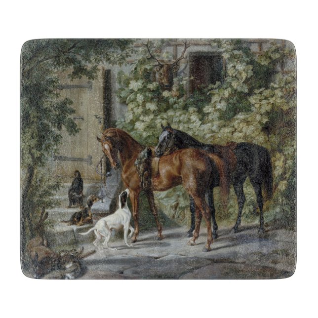 Pferde an der Porch (von Albrecht Adam) Schneidebrett (Vorderseite)