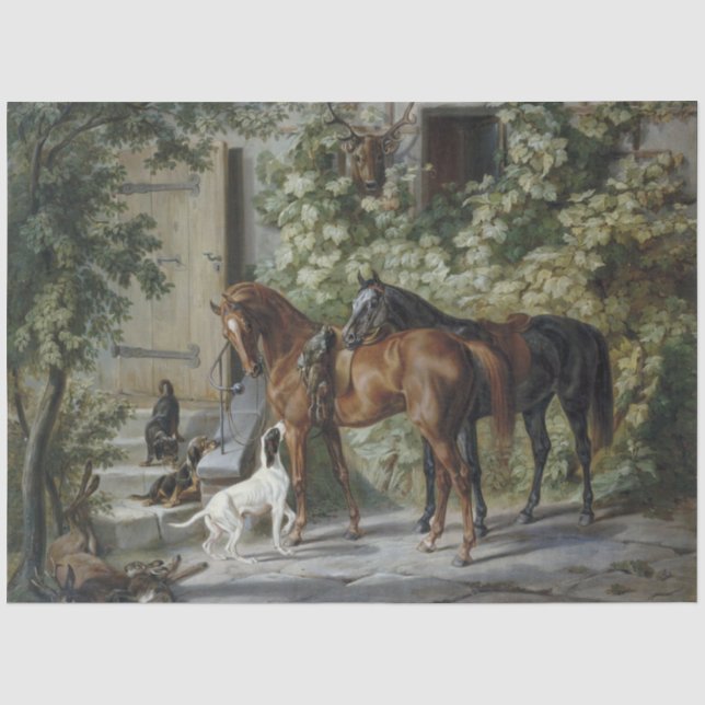 Pferde an der Porch (von Albrecht Adam) Seidenpapier (Vorderseite)