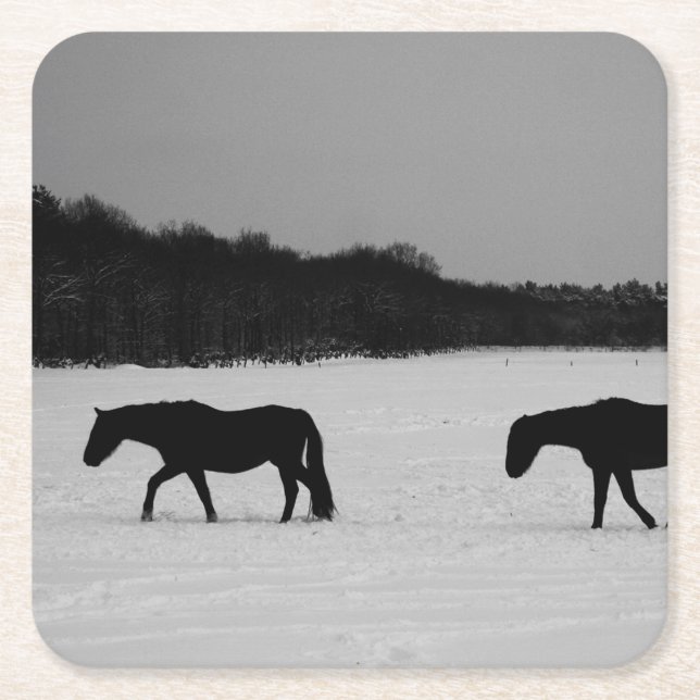 Pferde an der Schneeküste Rechteckiger Pappuntersetzer (Vorderseite)