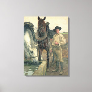 Pferde an der Wasser-Abflussrinne, 1884 (Öl auf Leinwanddruck