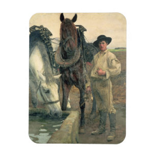 Pferde an der Wasser-Abflussrinne, 1884 (Öl auf Magnet