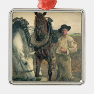 Pferde an der Wasser-Abflussrinne, 1884 (Öl auf Silbernes Ornament