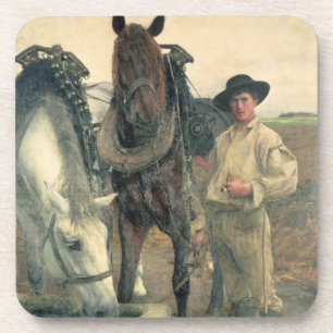 Pferde an der Wasser-Abflussrinne, 1884 (Öl auf Untersetzer