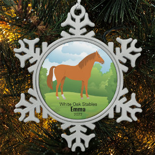 Pferde-Andenken mit anpassbarem Rassenamen Jahr Schneeflocken Zinn-Ornament