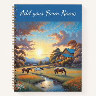 Pferde auf der Farm Wildblumenwiese Notizbuch