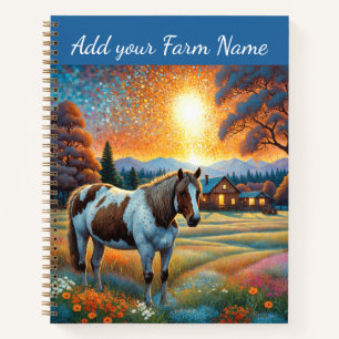Pferde auf der Farm Wildblumenwiese Notizbuch