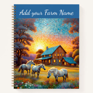 Pferde auf der Farm Wildblumenwiese Notizbuch
