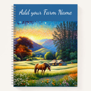 Pferde auf der Farm Wildblumenwiese Notizbuch