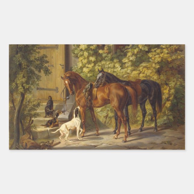 Pferde auf der Porch Rechteckiger Aufkleber (Vorderseite)