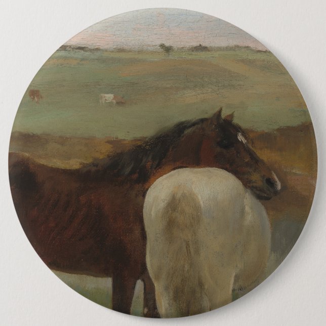 Pferde auf Wiese, Ölgemälde, Edgar Degas Button (Vorderseite)