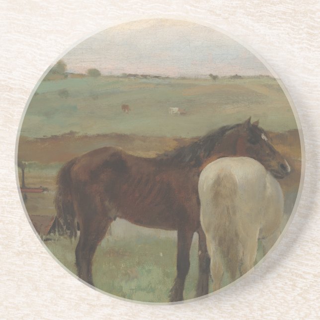 Pferde auf Wiese, Ölgemälde, Edgar Degas Getränkeuntersetzer (Vorne)