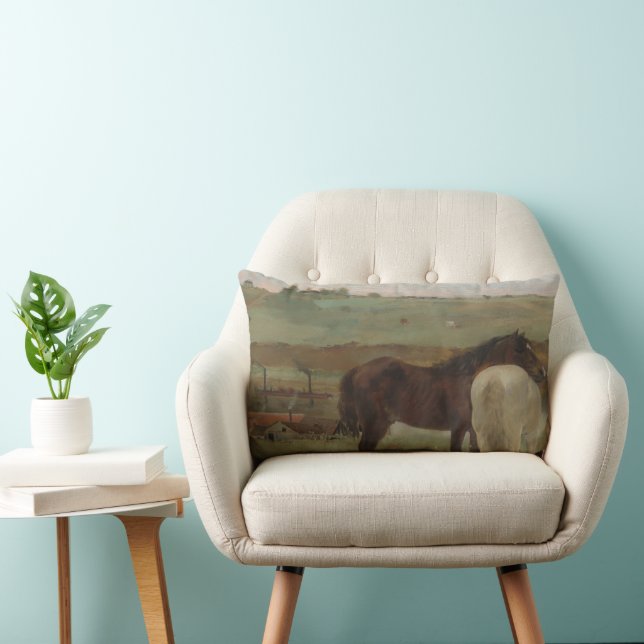 Pferde auf Wiese, Ölgemälde, Edgar Degas Lendenkissen (Stuhl )