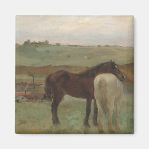Pferde auf Wiese, Ölgemälde, Edgar Degas Magnet