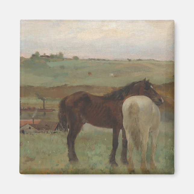 Pferde auf Wiese, Ölgemälde, Edgar Degas Magnet (Vorne)