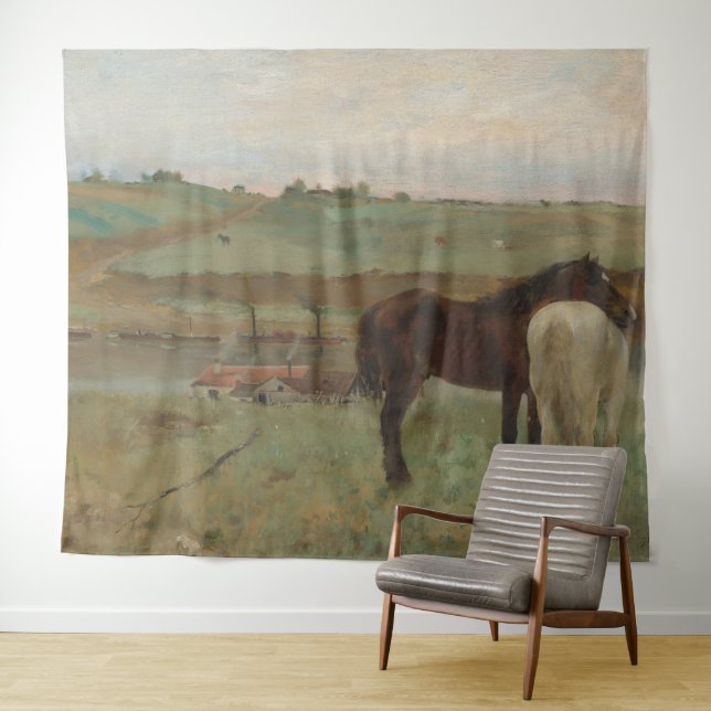 Pferde auf Wiese, Ölgemälde, Edgar Degas Wandteppich (Beispiel (Horizontal))