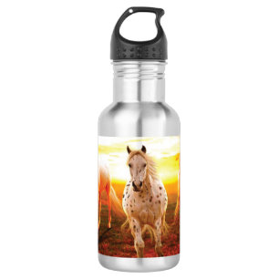 Pferde bei Sonnenuntergang Kissen Edelstahlflasche