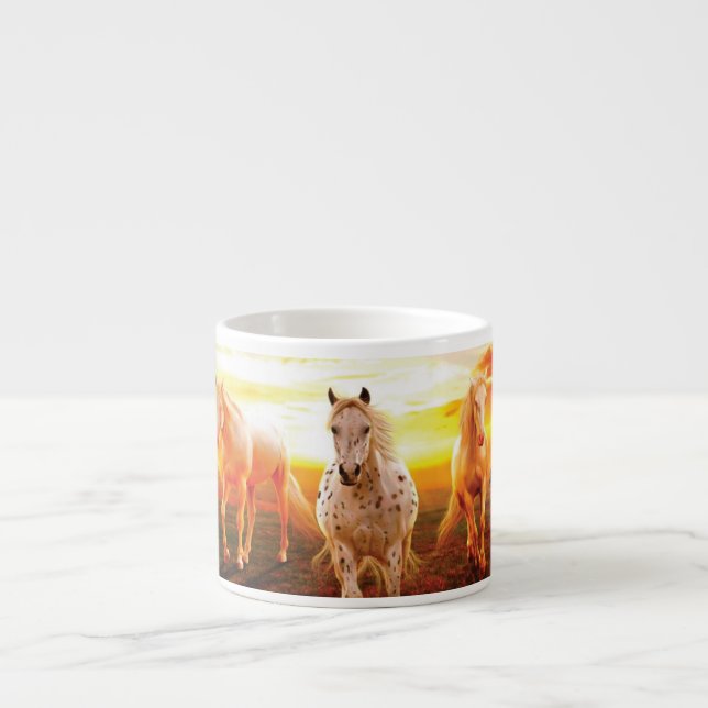 Pferde bei Sonnenuntergang Kissen Espressotasse (Vorderseite)