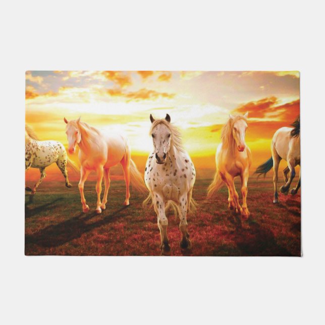 Pferde bei Sonnenuntergang Kissen Fußmatte (Vorderseite)