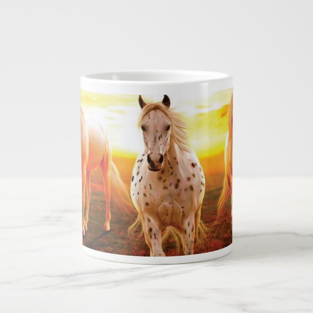 Pferde bei Sonnenuntergang Kissen Jumbo-Tasse (Vorderseite)