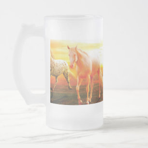 Pferde bei Sonnenuntergang Kissen Mattglas Bierglas