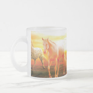 Pferde bei Sonnenuntergang Kissen Mattglastasse