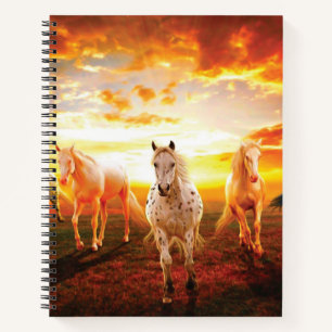 Pferde bei Sonnenuntergang Kissen Notizbuch