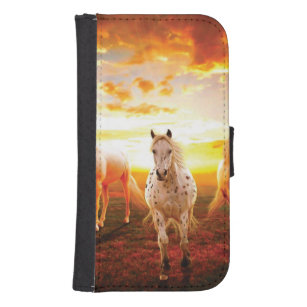 Pferde bei Sonnenuntergang Kissen Galaxy S4 Geldbeutel Hülle