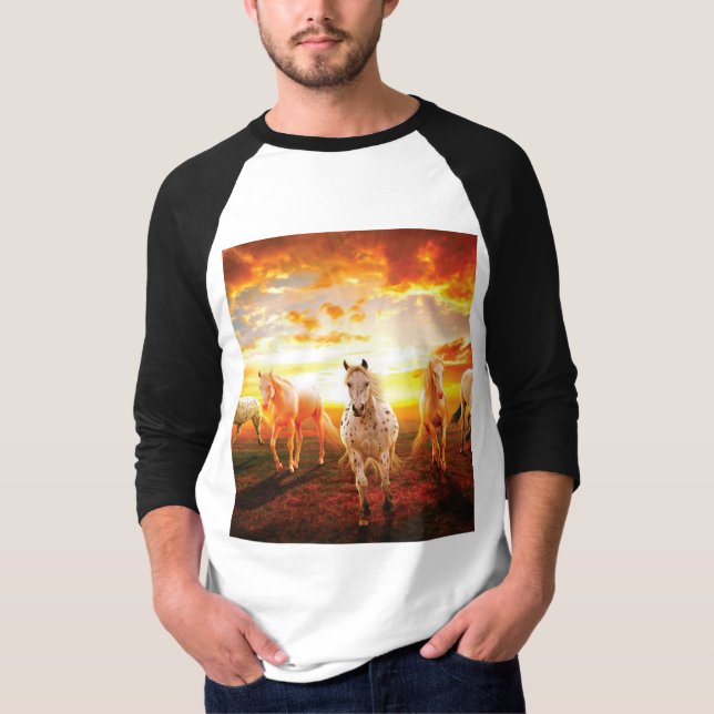 Pferde bei Sonnenuntergang Kissen T-Shirt (Vorderseite)