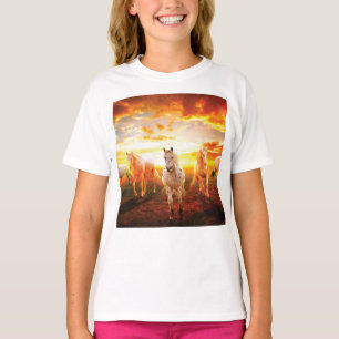 Pferde bei Sonnenuntergang Kissen T-Shirt