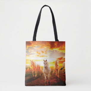 Pferde bei Sonnenuntergang Kissen Tasche