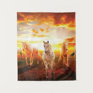 Pferde bei Sonnenuntergang Kissen Wandteppich